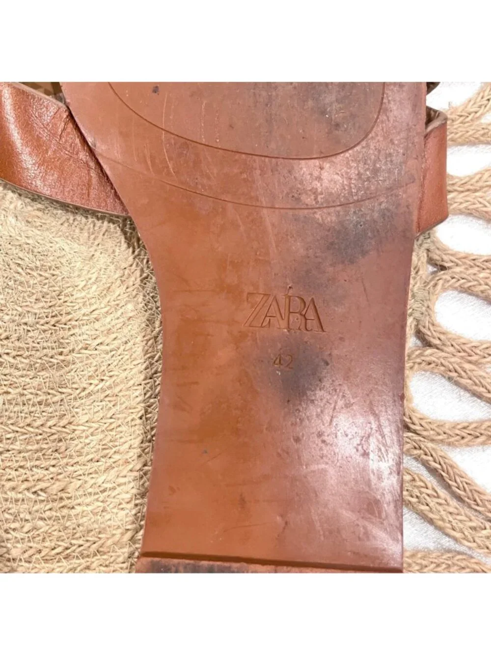 Zara Crossed Flat Leather Sandals Brown Size EU 42 Neutral Minimalist